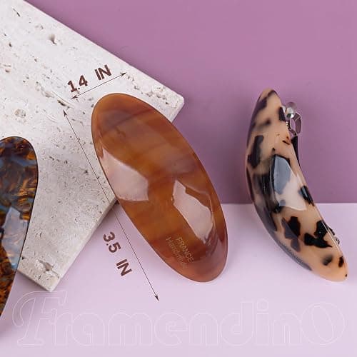Framendino, 4 Pack French Oval Hair Barrette Tortoise Shell Barrettes 3.5inch Curved Ponytail Holder Clamp for Women thumbnail 2