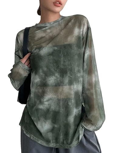 Verdusa Women's Y2k Tie Dye Sheer Mesh Top Long Sleeve Oversized Rave Streetwear Tops Whimsical Clothes - Image 1