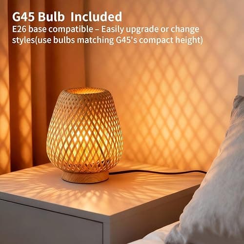 URLIGHTS Table Lamp with Double Layer Woven Shade Wood Base,Desk Bedside Small Lamps with 6ft Power Cord, 110V Plug, Dimmable E26 Socket (Bulb Included) for Living Room Night Stands Bedroom thumbnail 4
