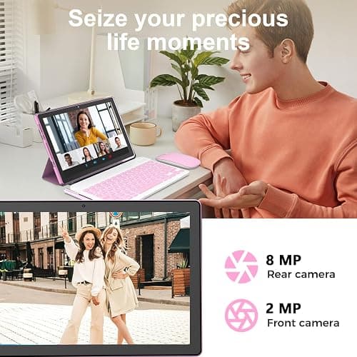 ICONLINK Android 16 Tablet 10 Inch, 12(3+9) GB RAM+64GB ROM, 2 in 1 Tablets with Keyboard Case Mouse Stylus, 1.8GHz Five-core Processor, 1280 * 800 IPS HD Screen, 5G WiFi6 BT 5.3 Tableta PC(Pink) thumbnail 5