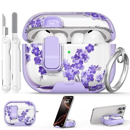 Polislime for AirPods Pro 3 Case 2025 with Safety Lock-Purple Bell Flower | As Phone Stand, for Women Girly, with Keychain & Cleaner Kit,Two-Piece Design,Support Wireless Charging,Clear TPU+PC Material - Image 1