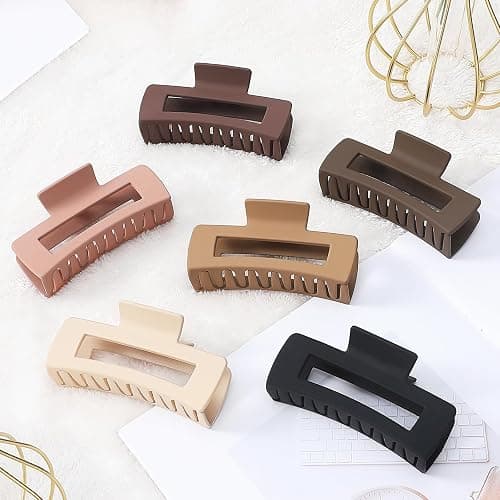 Sisiaipu 4 Inch Big Hair Claw Clips 6 Pcs Large Claw for Thick Hair Square Hair Clips for Women Rectangle Hair Clips Nonslip Acrylic Banana Jaw Clips Hair Accessories for Girls (Coffee) thumbnail 6