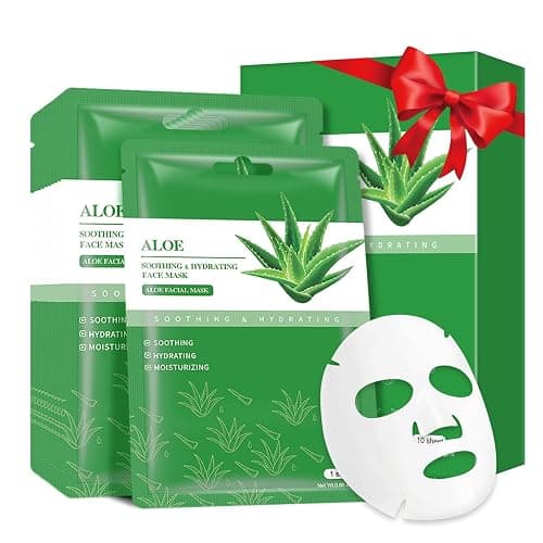 Aloe Vera Soothing Mask Hydrating Face Masks Skincare Moisturizing Facial Sheet Mask Skin care for Dry, Oily, Sensitive Skin Face Mask for Acne, Sun Care, Calming, Refreshing 25ml/0.88oz, 10 Pack - Image 1
