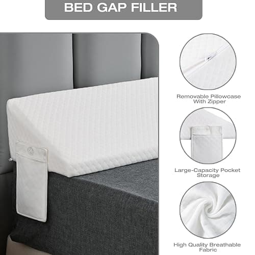 King Size Bed Wedge Pillow Gap Filler/Headboard, Long Triangle Edge Corner Pillows for Bed Gap Filler King Couch Dorm Apartment Home Essentials 10x6x76in, Dense Foam, Pockets, Prevents Things Drops thumbnail 4