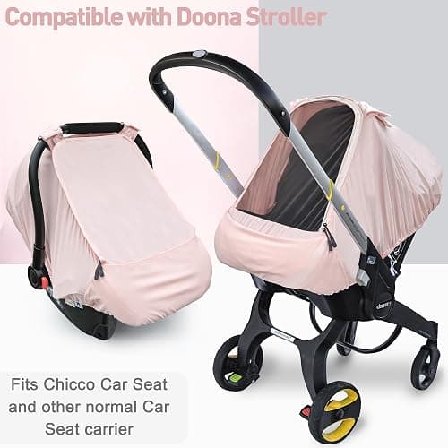 Baby Car Seat Cover,Sunproof Car Seat Canopy for Babies, Extra Large Mesh Window Baby Car Seat Sun Shade Cover, Infant Carseat Covers for Summer/Autumn Use(Pink) thumbnail 6