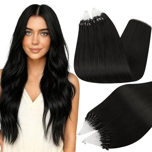 Full Shine Micro Loop Hair Extensions Human Hair 24 Inch 50 Grams Color 1 Jet Black Long Straight Remy Hair Micro Link Hair Extensions Human Hair add Length - Image 1