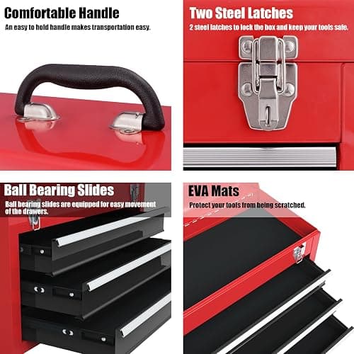 Goplus Tool Box with 3 Drawers, 4-Tier 20.5" Portable Tool Chest Organizer with Top Tool Tray, Auto Lock, Protective Liner, Handle, Steel Metal Small Toolbox for Gargae, Workshop, Home thumbnail 5