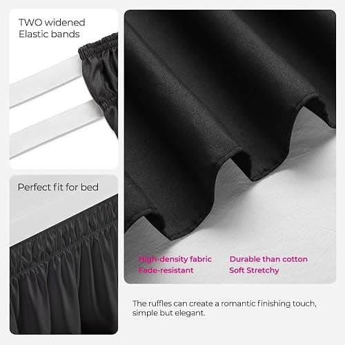 RIMELA Dorm Bed Skirt Twin XL 25 Inch Drop, Extra Long Wrap Around Elastic Bed Skirts Easy to Put On Twin Size Dust Ruffle, Black Bedskirt for Adjustable Bed Base Solid Silky Fabric Machine Washable thumbnail 5