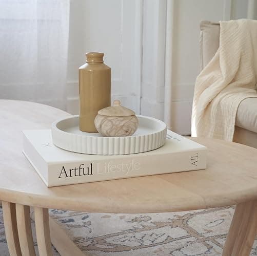 Decorative Concrete Tray & Book Decor Set - Scalloped Tray & Linen Box Enhance Your Coffee Table or Bookshelf Decor - Stylish Home Decoration for Your Living or Dining Room & as a Housewarming Gift thumbnail 6