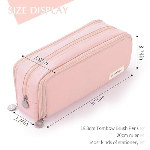 CICIMELON Large Capacity Pencil Case 3 Compartment Pouch Pen Bag for School Teen Girl Boy Men Women (Pink), Pink, Travel - Pink thumbnail 3