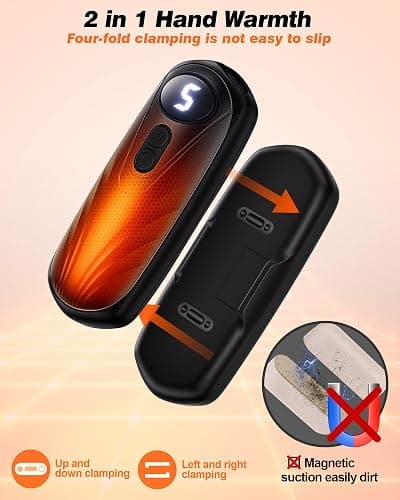 Funaudio Hand Warmers Rechargerable 2 Pack - 6000mAh Electric AI Handwarmers with LED Display, 5-Level, 2 in 1 Portable Heater, Stocking Stuffers, Gifts for Women/Men/Christmas/Golf/Hunting Essentials thumbnail 5