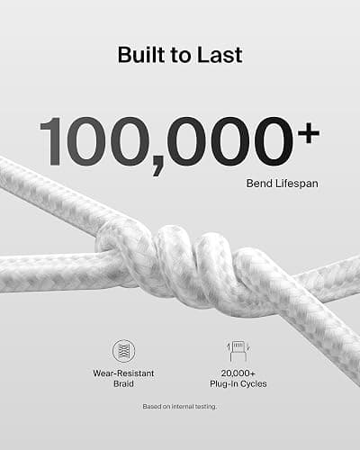 Belkin USB C to USB C Cable, 6.6ft, 240W - Type C Charger, iPhone Charger Cord, Soft, Braided, Flexible for iPhone 17, Galaxy S25, Pixel 10, MacBook, Chromebook, iPad Pro, Switch Steam Deck – White thumbnail 3