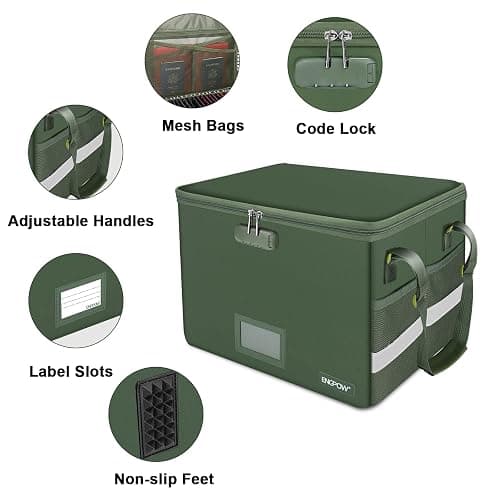 ENGPOW File Box with Lock, Fireproof Document Box with Zipper Lid, Collapsible File Storage Organizer Filing Cabinet with Handle, Portable Home Office Safe for Hanging Letter/Legal Folders, Green thumbnail 5