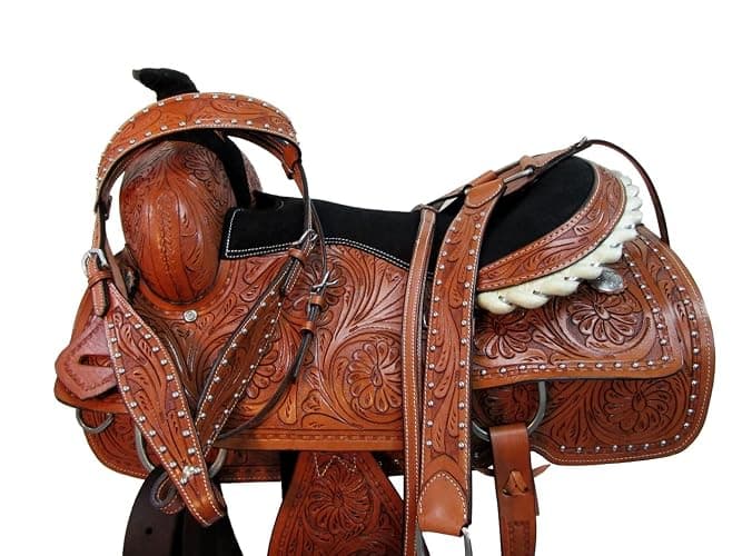 Western Trail Saddle Horse Pleasure Comfortable Ride Tooled Leather Rodeo Cowboy Saddles 15 16 17 18 FQHB - Image 1