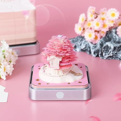 RSLIPIN 3D Memo Pad Time Piece Calendar 2026,3D Calendar Memo Pad DIY Notes Notepad Paper Craft Art Romantic Tree House,2026 3D Desk Calendar With LED Lights,Pink thumbnail 2