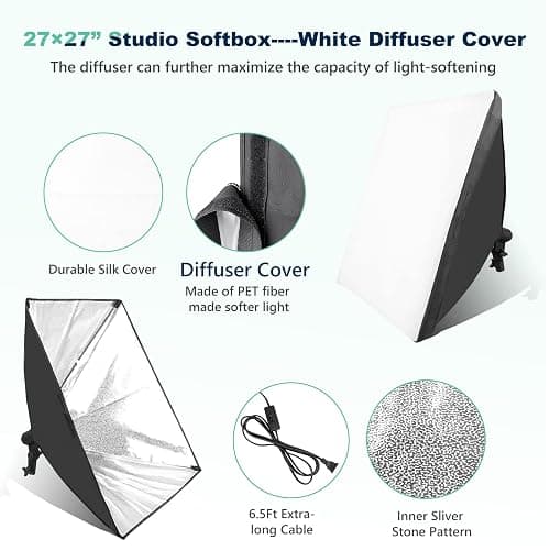 Torjim Softbox Photography Lighting Kit, 2Pcs 27" x 27" Professional Soft Box | 3000K-7500K 85W LED Bulbs with Remote, Photography Continuous Lighting Kit for Studio Lights, Portrait, Video Recording thumbnail 5