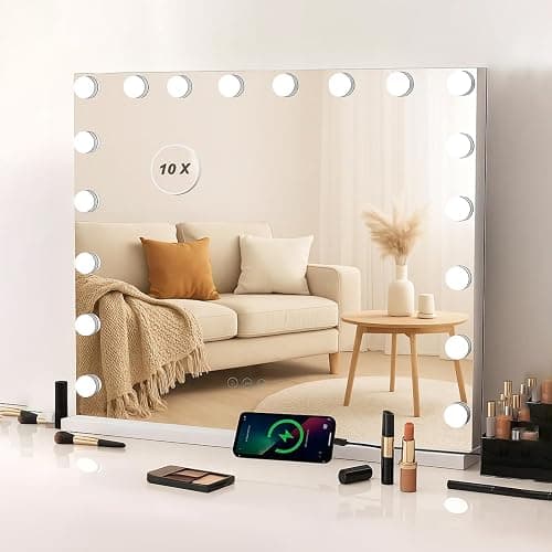 JF HOME BLISS Hollywood Vanity Mirror with Lights Large Lighted Makeup Mirror with Dimmable LED Bulbs Touch Screen Control USB Charging Ports Tabletop or Wall Mounted Makeup Mirror (15LED) - Image 1