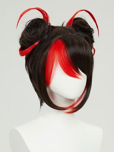 Micotaku Miraculous Ladybug Shadybug Cosplay Wig Black and Red Wig With Two Hair Buns and Six Red Hair Pieces Halloween Costume Party Outfit for Christmas Synthetic Wig+ Wig Cap thumbnail 2