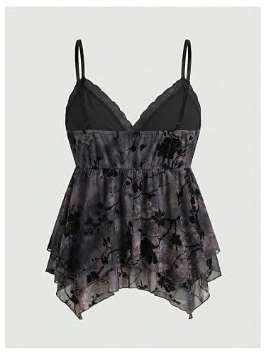 Verdusa Women's Y2K Tops Babydoll Tops Summer Tank Tops Going Out Tops Floral Lace Mesh Tops Whimsical Clothes thumbnail 4