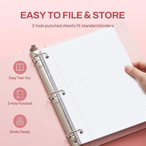 SUNEE 5 Subject Notebook College Ruled - 400 Pages, 9"x11", 5 Pocket Colored Dividers, 3-Hole Punched Paper, Pink thumbnail 5