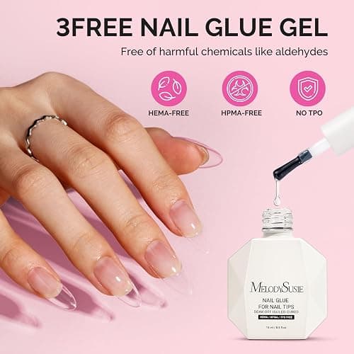 MelodySusie 3Free 5 in 1 Nail Glue Gel for False Nail Tips, NO Hema HPMA TPO, Super Sticky and Strong Adhesion, Rhinestone, Blooming Gel, Base Coat, UV Lamp Curing Needed,2 Pcs 15ml | NO Hema HPMA TPO,Sticky and Strong Adhesion,Rhinestone,Blooming Gel,Base Coat,UV Lamp Curing Needed,2 Pcs 15ml thumbnail 3