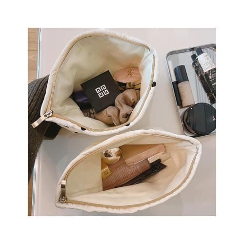 uekeboag White Quilted Cotton Makeup Pouch,Coquette Quilted Toiletry Bag for Women and Girls, Floral Coquette Organizer Bag, Aesthetic Travel Cosmetic Bags(03White Shells) - 03White Shells thumbnail 7