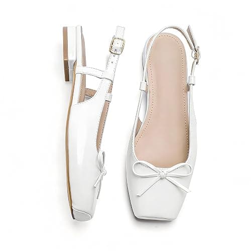 ⭐️Lhamo Latso Women's Ballet Flats Slingbacks Square Toe Bow Knit Dressy Flat Shoes with Ankle Buckles Satin thumbnail 2