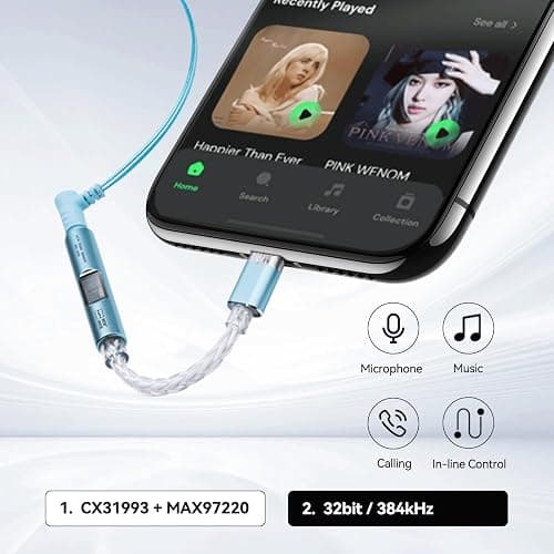 NK1 MAX USB C to 3.5mm Audio Adapter, Type C to Headphone Aux Jack Dongle Cord 32Bit/384kHz HiFi DAC Dongle Cable Compatible with iPhone 16 Pro Max/15 Pro/15, Samsung Galaxy S24 (Mint Green) thumbnail 5