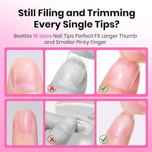 Beetles Gel Nail Tips Flat-X- Square Medium, 320pcs 16 Sizes(00-14) | Pre-Etched Half Matte Full Cover Soft Gel Tips, Press on False Nail Extension Acrylic Fake Nails, Easy DIY Salon Art thumbnail 3