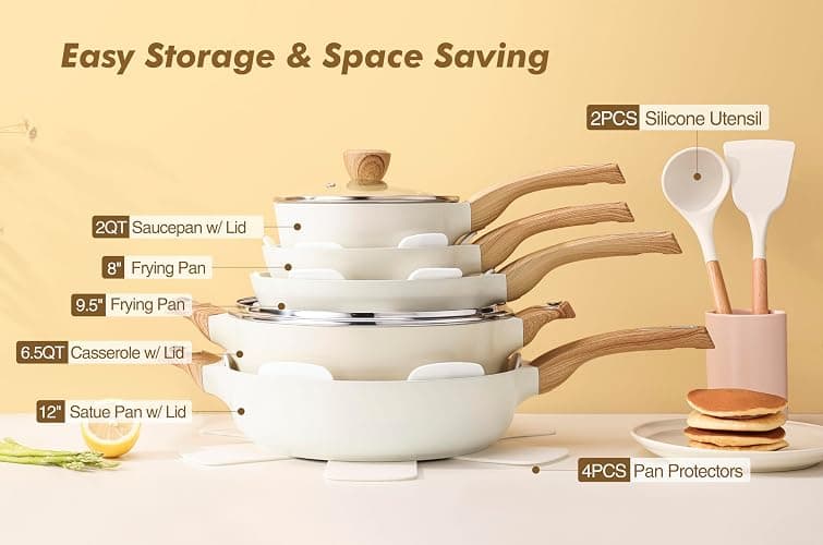 SENSARTE Ceramic Cookware Sets, Pots and Pans Set Non stick, 14 Piece Induction Cookware, Non toxic Healthy Non Stick Kitchen Cooking Set, with Frying Pans Set, PFAS PTFE PFOA PFOS Free thumbnail 3