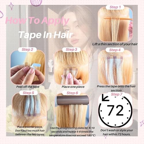 Purple Tape in Hair Extensions Human Hair 24 Inch Invisible Thick Ends Tape in Colored Remy Hair Extensions for Girls - 24 Inch-20pcs-30 Gram - #Purple thumbnail 4