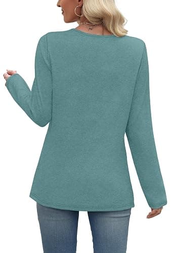 WIHOLL Long Sleeve Shirts for Women Fall Outfits V Neck T Shirts Button Down Tunic Tops Fashion Clothing thumbnail 5