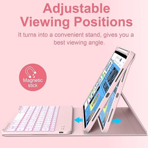 BQDIYOO Case for iPad 11th/10th Generation with Keyboard, 11-inch A16 & 10.9 inch 7 Colors Backlit Wireless Bluetooth Keyboard Case with Pencil Holder, Cover for iPad 11/10 Gen 2025/2022, Pink thumbnail 5