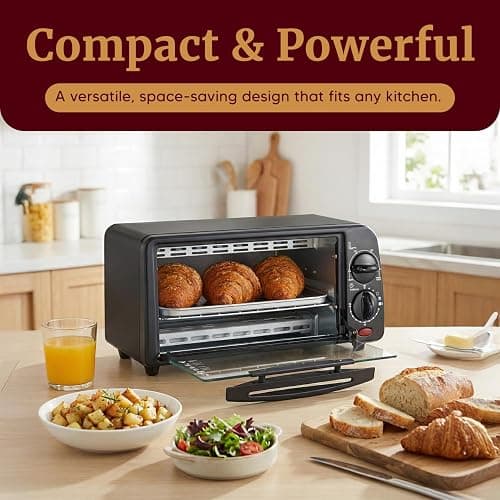 Elite Gourmet ETO236 Compact 2-Slice Toaster Oven, 15-Min Timer, Black | Bake, Broil, Toast & Adjustable Temperature, Countertop Design - fits small kitchens, dorms and RVs thumbnail 2