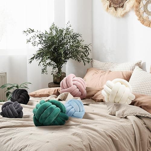 Wadser 2 Pcs Knot Pillows, Dark Grey Knotted Ball Pillow Plush Throw Pillows for Bed Sofa Couch, 8.7" Decorative Round Pillow Cushions thumbnail 5