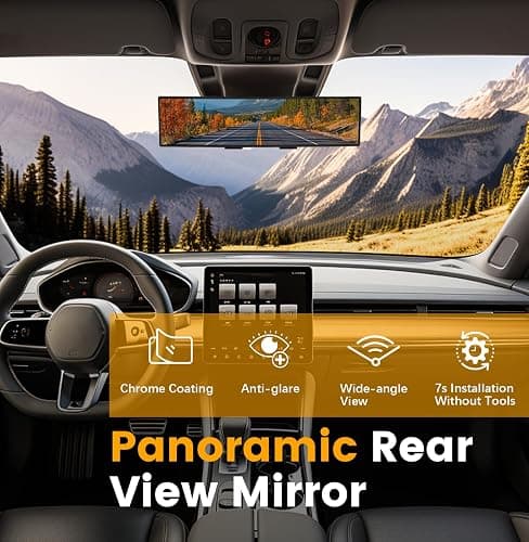 HmmtyRack Panoramic Car Rear View Mirror Universal Extender Convex 12 Inch | Chrome Anti-glare Clip on Mirrors Wide Angle Large Rearview Mirror Interior Accessory to Reduce Blind Spot for Car SUV Trucks thumbnail 5