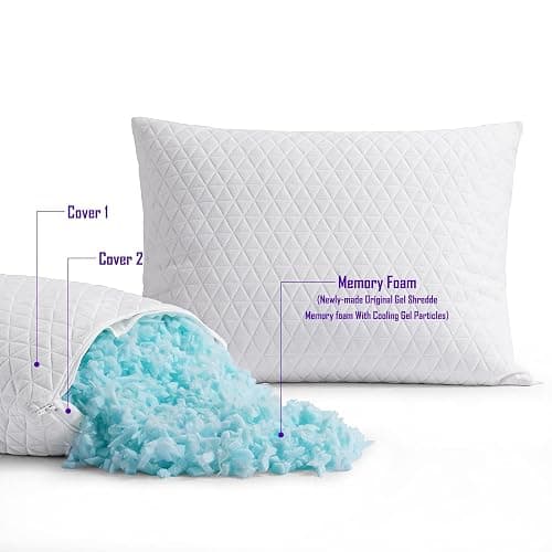 Shredded Memory Foam Pillows for Sleeping,Bed Pillows Queen Size Set of 2 Pack Cooling Adjustable,Good for Side and Back Sleeper with Washable Removable Cover thumbnail 5