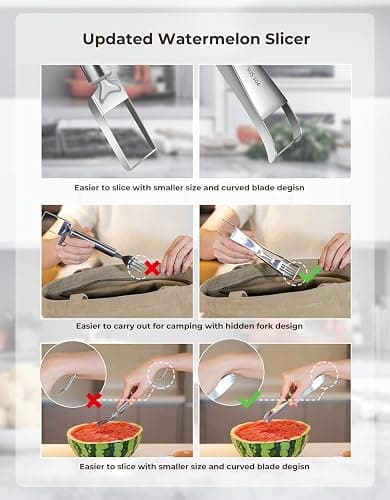 CripsTaste Watermelon Cutter with Retractable Fork, 2-in-1 Stainless Steel Fruit Cutter Watermelon Cutter Slicer Tool, Melon Slicer Cutter Tool for Home Party Camping Kitchen Gadget thumbnail 3