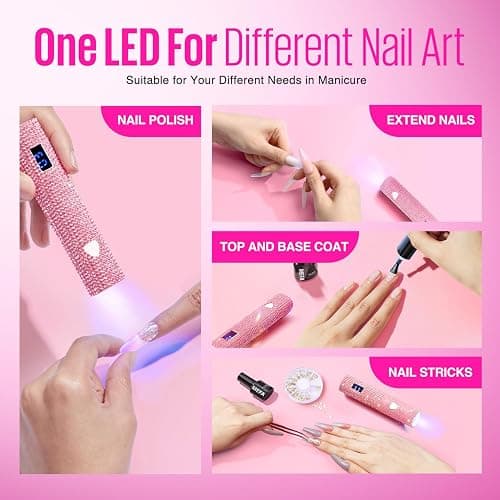 MEFA UV Light for Gel Nails, Pink Glitter Handheld Nail Lamp Visible LED Timer Touch Screen, Cordless Nail Light for Gel Nail Polish Stickers Strips, Gifts for Women thumbnail 7