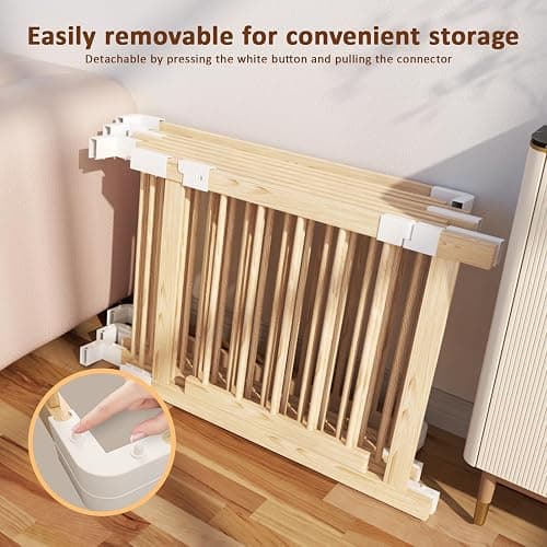 Baby Playpen,Wooden and Toddler Playpen,Play Pen for Babies and Toddlers Kids Indoor,Wooden Babies with Locking Baby Gate,Easy to Assemble,Play Pen Area Indoor, Non-Collapsible(53x53x24 Inch) thumbnail 7