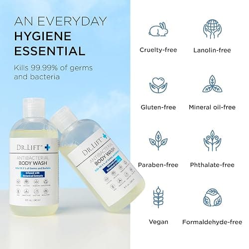 DR. LIFT Antibacterial Body Wash, Refreshing Scent, Hydrating Shower or Bath Cleanser With Citric Acid, Spirulina, and Lemon, Clean Moisturizing Formula, Vegan, Paraben and Phthalate Free, 8 Fl Oz thumbnail 3