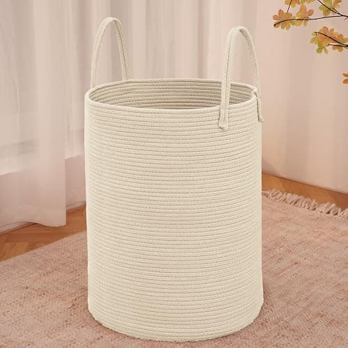 JMvicyroam Large Woven Laundry Basket Hamper,60L Cotton Rope Storage Bin for Blankets,Toys and Clothes,Decorative Tall Nursery Hamper for Living Room,Baby Nursery,Bathroom and Bedroom,Beige - Image 1