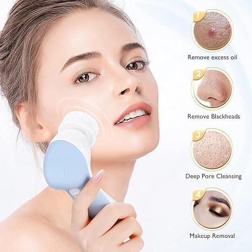 COSLUS Facial Cleansing Brush Silicone Face Scrubber: 2 in1 FBS-D Electric Exfoliating Massage Device Waterproof Deep Cleaning Exfoliation Rotating Spa Machine - Electronic Skin Care Wash Clean System thumbnail 3