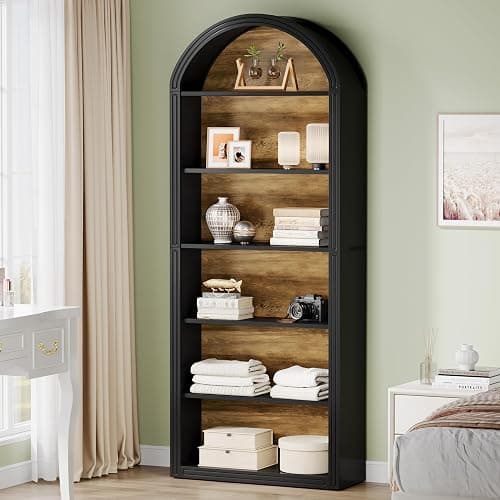 Tribesigns 6-Tier Black Arched Bookshelf, 77.16" Tall Arched Bookcase with Storage Shelves, Floor Standing Open Display Shelving Unit for Living Room, Bedroom, Home Office thumbnail 3