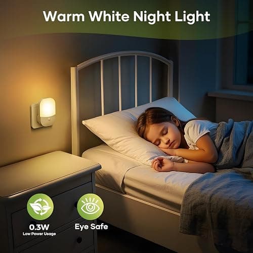 2 Pack Plug in Night Light with Dusk to Dawn Photocell Sensor, 5 Adjustable Brightness Levels, ON/Off/AUTO Modes, 3000K Warm White LED Night Light for Baby, Hallways, Stairs, Bedrooms, Kitchens, 0.3W thumbnail 7