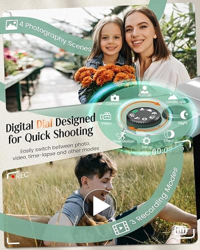 4K Digital Camera for Photography with WiFi,64MP Autofocus Vlogging Camera for YouTube,3'' 180° Flip Screen Compact Travel Camera for Teens with 32GB SD Card,16X Zoom,Anti-Shake,2 Batteries(Black) thumbnail 6