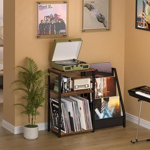 LELELINKY Record Player Stand with Vinyl Storage, 3 Tier Turntable Stand with Display Shelf Storage Up to 150 Albums,Brown End Table for Living Room thumbnail 4