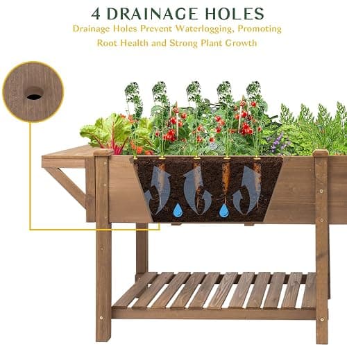 Raised Garden Bed Outdoor with Legs, 81"x 23" x 31" Elevated Wood Planter Box Stand for Backyard Patio, Garden Flower Beds with Liner Hooks Divider Panel Drainage Holes, Gift for Gardening, Brown thumbnail 5