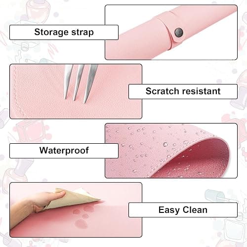 Nail Art Table Mat,Foldable Nail Arm Rest Pad for Nails,Soft Microfiber PU Leather Nail Table Pad, Waterproof Nail Mat For Nail Tech, Manicure Pad for Nail Technician Salon Home-Pink thumbnail 4