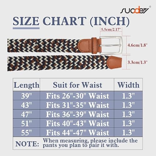 SUOSDEY Elastic Fabric Braided Belts for Men, Stretch Woven Belts for Golf Casual Jeans Shorts thumbnail 4